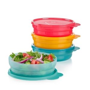 Tupperware Red, Yellow, and Blue Food Storage Set